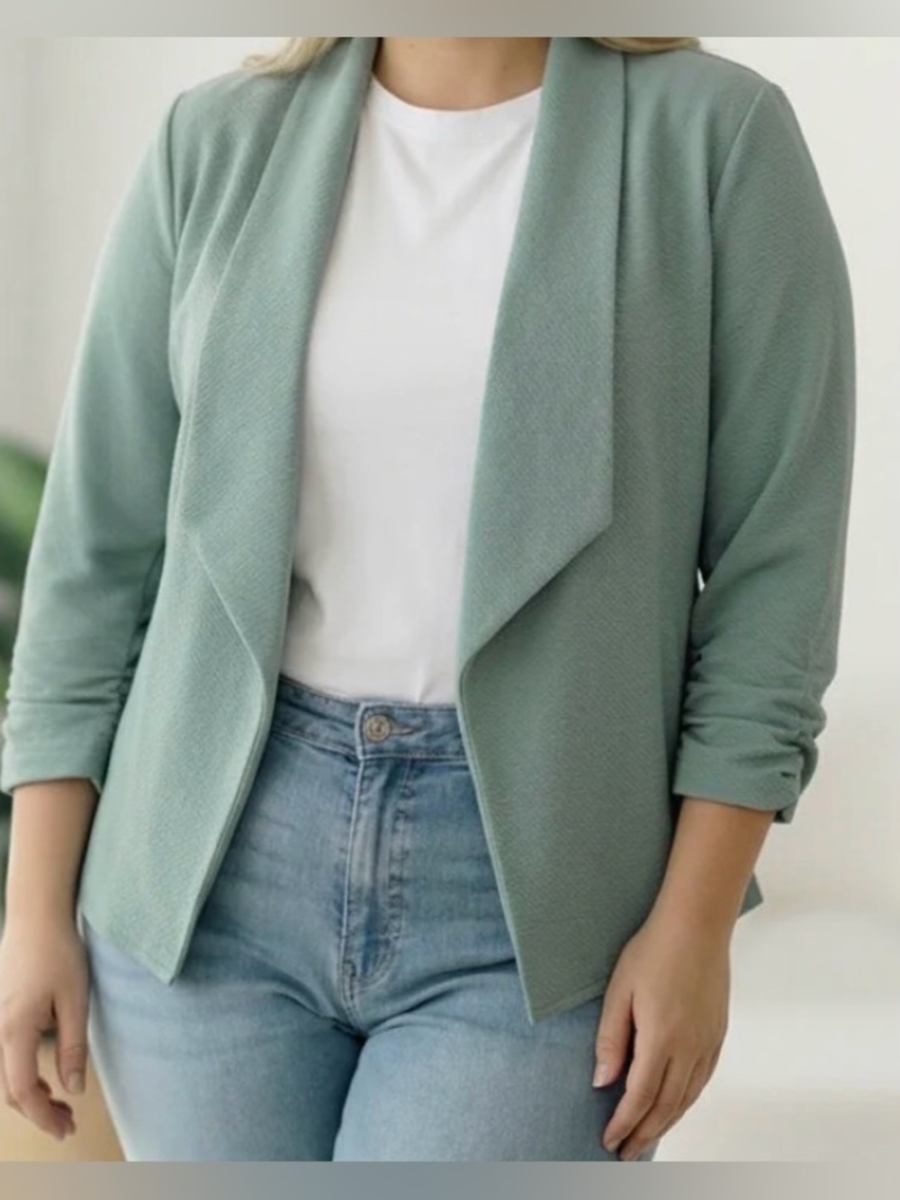 Open-Front Sage Green Blazer Jacket